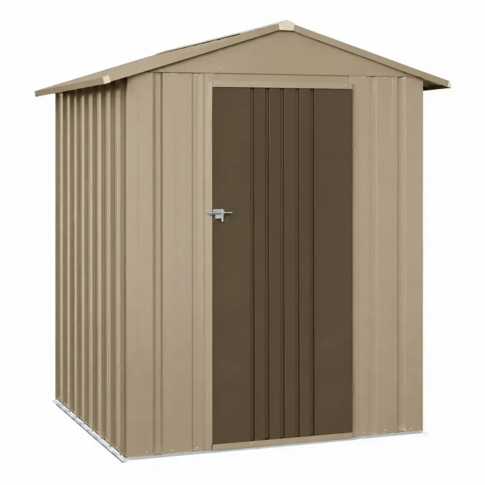 Gerätehaus aus verzinktem Stahlblech mit Satteldach rechteckig Beige Dunkelbraun 213 x 130 x 185 cm