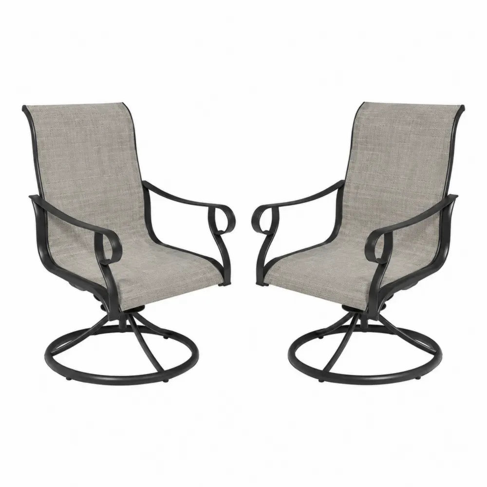 Gartenstuhl 2er Set drehbar mit rundem Standfuß Beige Grau Schwarz 66 x 72 x 95 cm pulverbeschichteter Stahl und PVC-beschichtetes Polyestergewebe