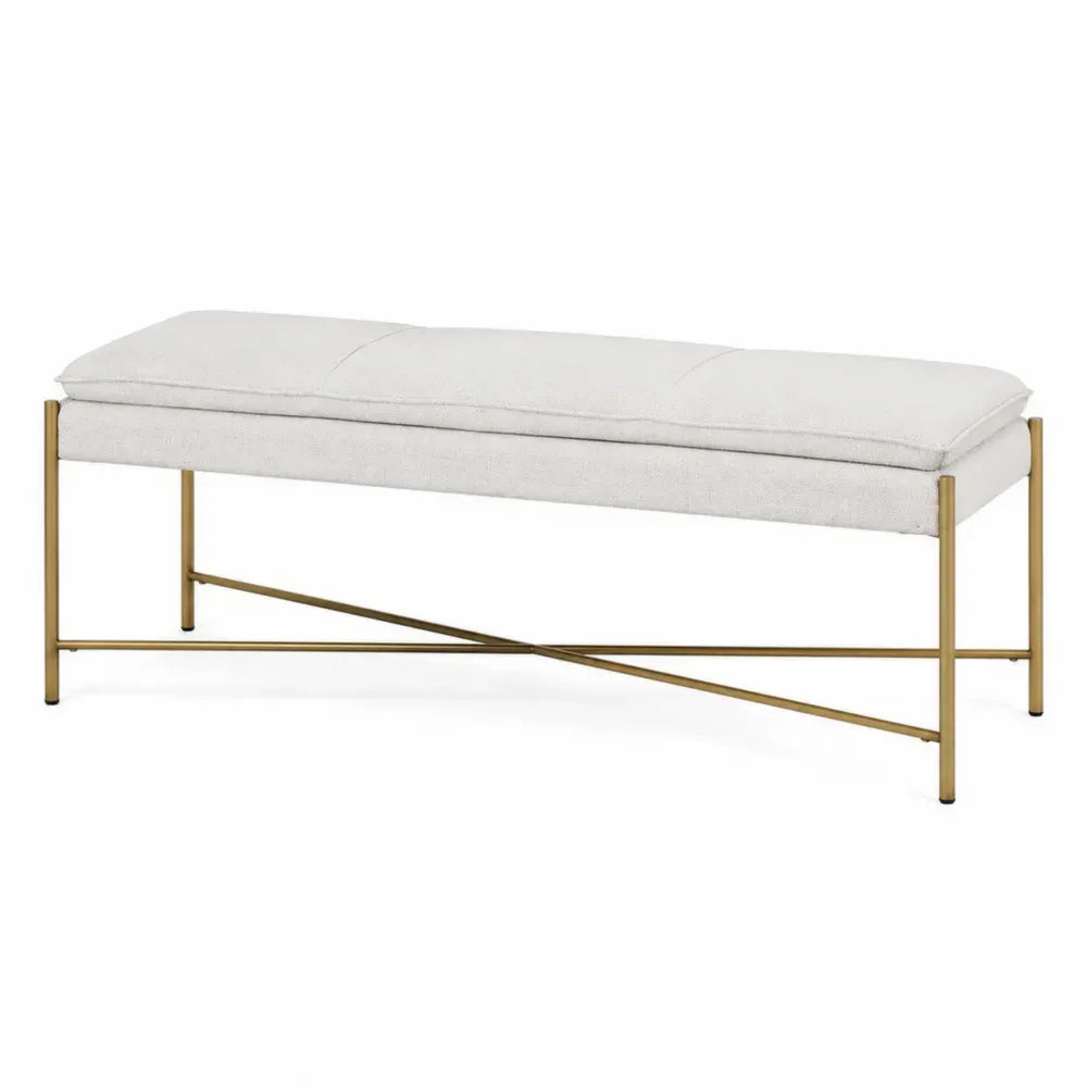 Schlafzimmerbank gepolstert 120 x 40 x 48 cm Polyester Bouclé Stahlgestell rechteckig cremeweiß gold schwarz