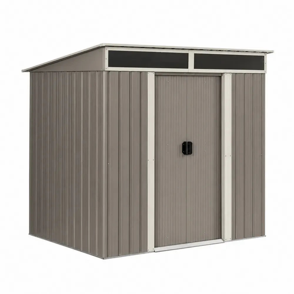 Metall Gerätehaus rechteckig verzinkter Stahl mit Doppelschiebetür Pultdach grau creme dunkelgrau schwarz 240 x 180 x 210 cm