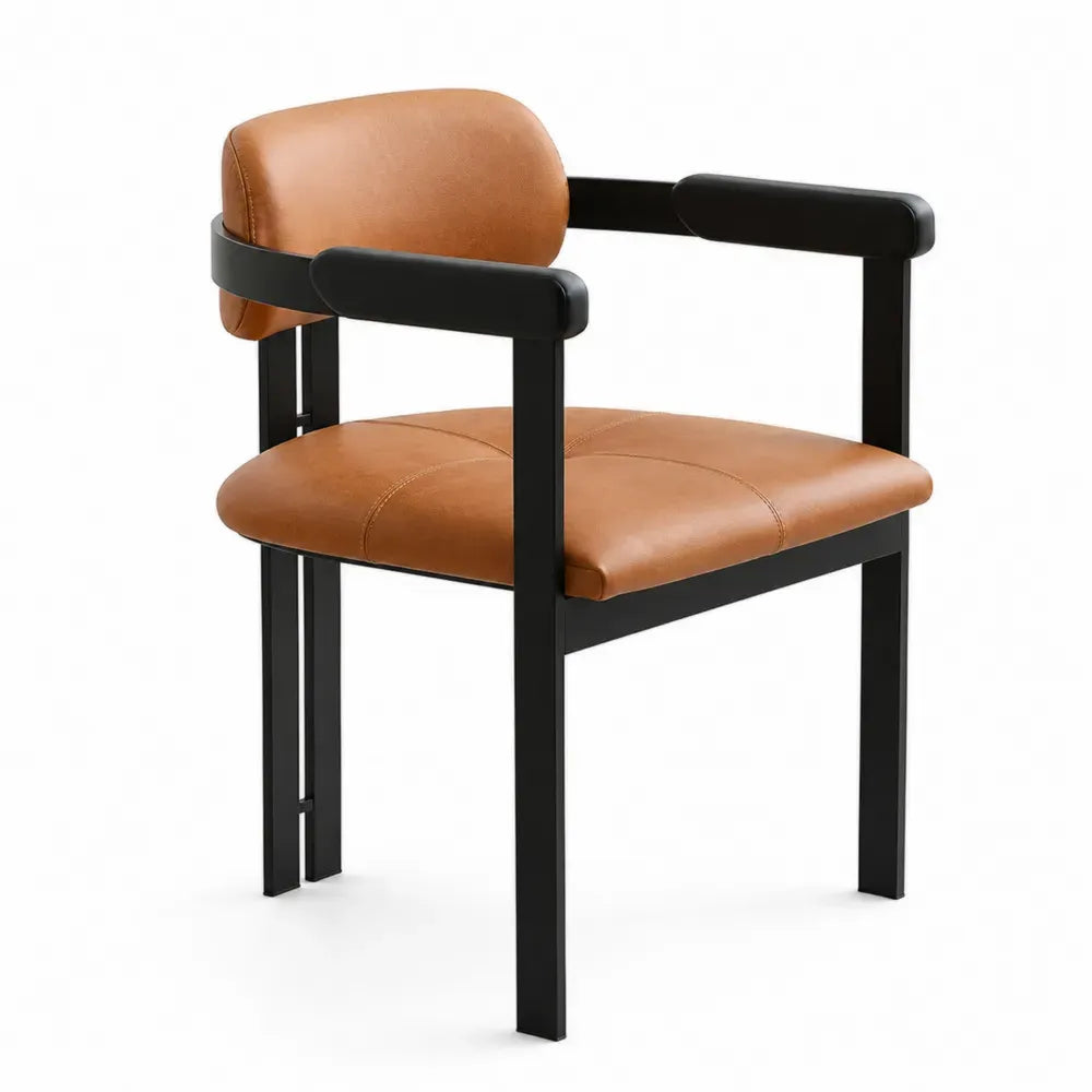 Esszimmerstuhl mit Armlehnen 58 x 58 x 78 cm PU Leder Stahlrahmen rechteckige Sitzfläche cognacbraun schwarz