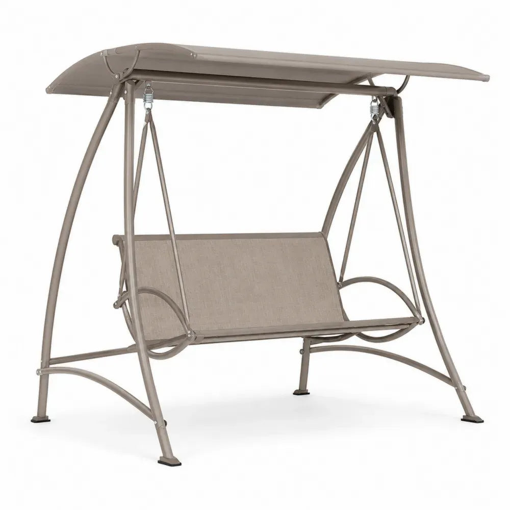 Hollywoodschaukel 2-Sitzer mit rechteckigem Dach Taupe 170 x 110 x 153 cm aus pulverbeschichtetem Stahl und PVC-beschichtetem Polyestergewebe