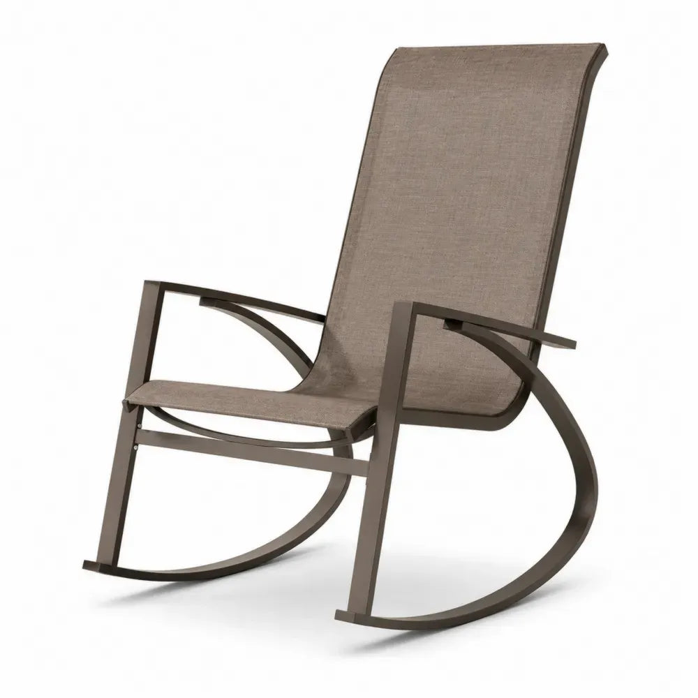 Gartenschaukelstuhl mit gebogenen Kufen 65 x 95 x 110 cm pulverbeschichteter Stahl PVC beschichtetes Polyester Taupe Braun