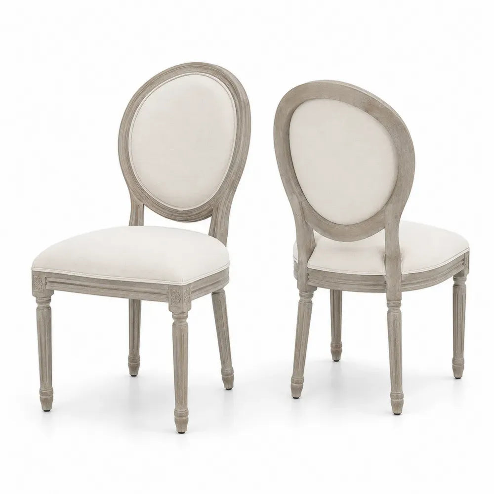 Esszimmerstühle 2er Set mit ovaler Rückenlehne 49 x 57 x 98 cm Gummibaumholz Polyestergewebe grau beige cremeweiß