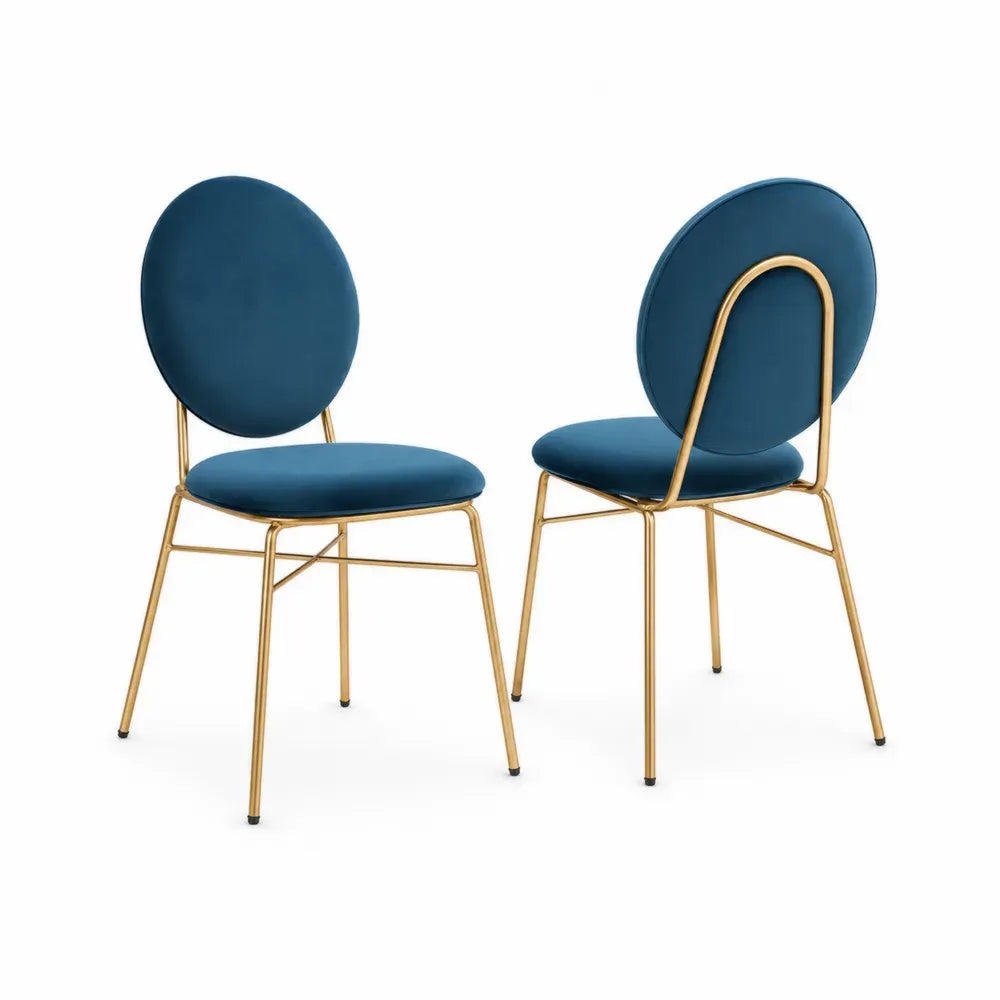 Esszimmerstühle 2er Set Polsterstühle 48 x 54 x 82 cm Polyester Samt Stahl runde Rückenlehne blau goldfarben schwarz