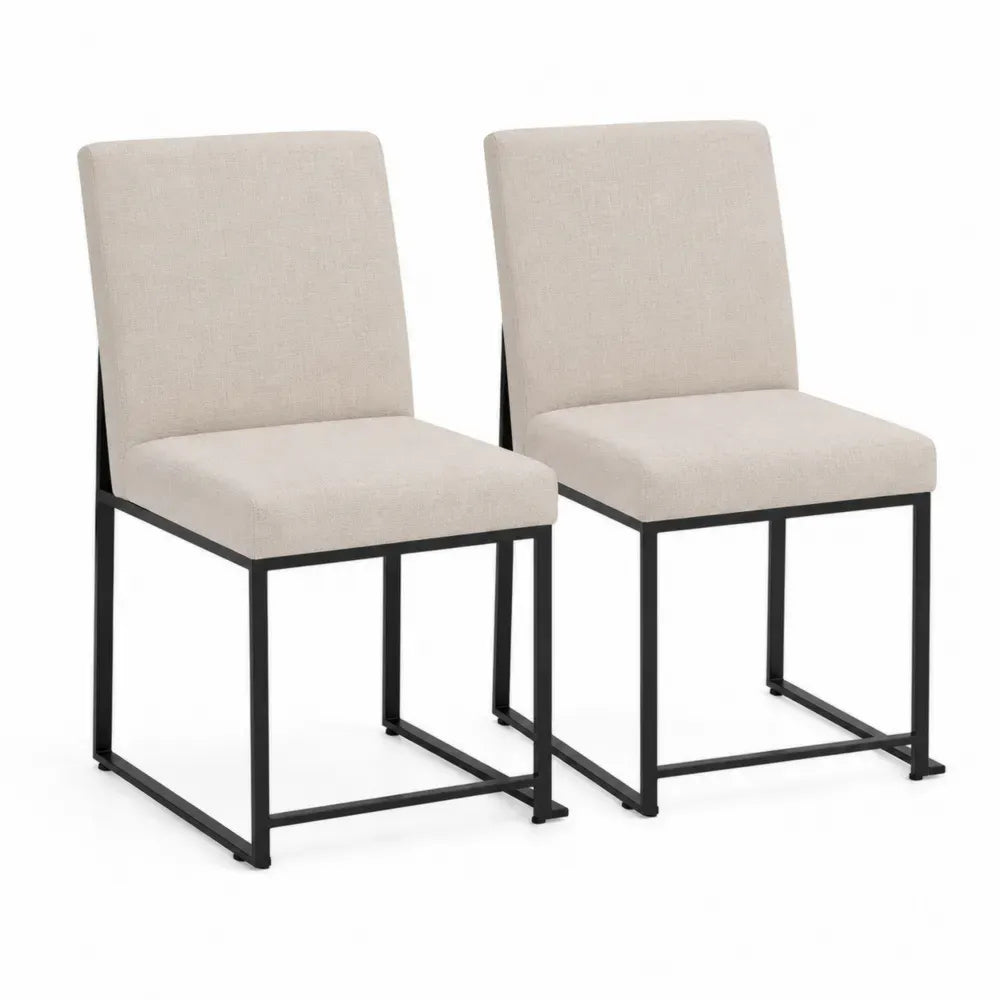 Esszimmerstühle 2er Set Polsterstühle 45 x 55 x 88 cm Polyestergewebe pulverbeschichteter Stahl rechteckige Sitzfläche beige schwarz