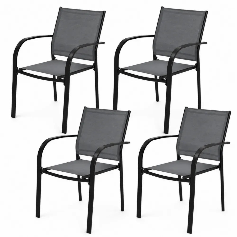 Gartenstühle 4er Set mit Armlehnen 56 x 64 x 90 cm je Stuhl pulverbeschichteter Stahl PVC-beschichtetes Polyestergewebe rechteckig Grau Schwarz