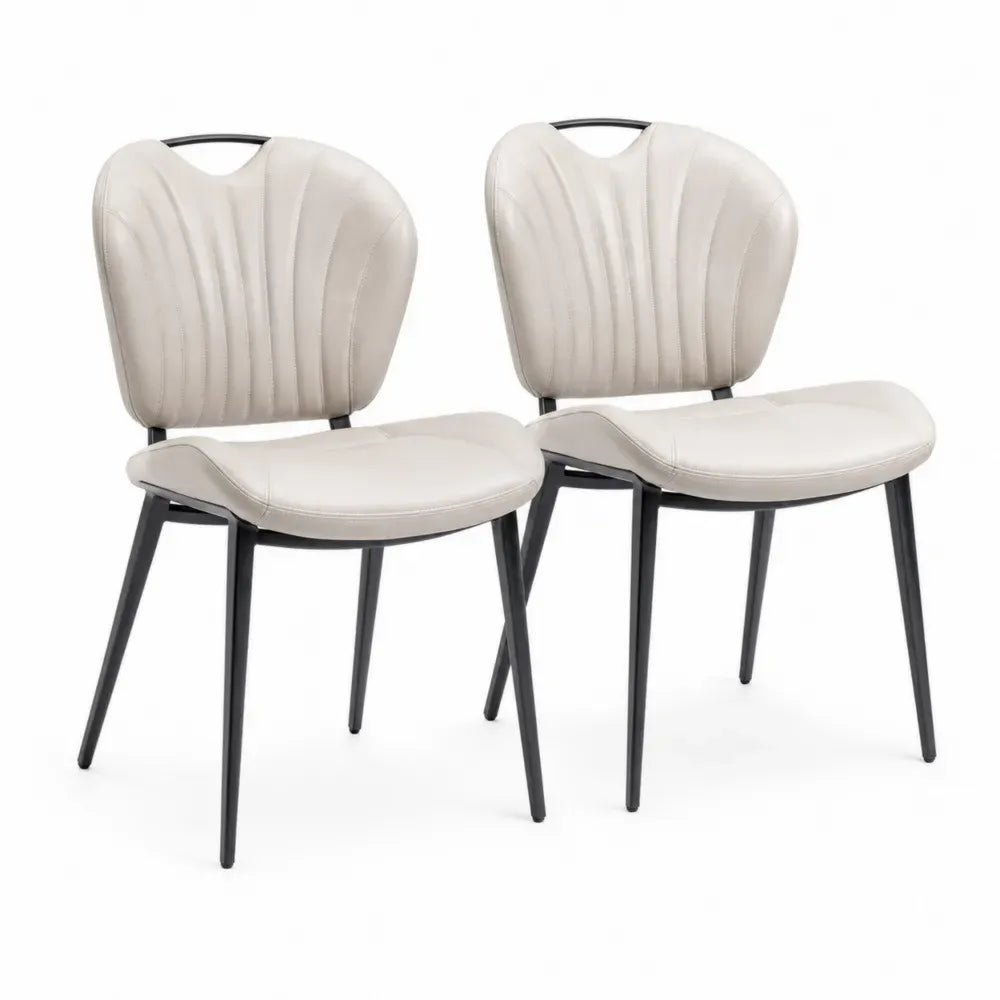 Esszimmerstühle 2er Set Polsterstühle 49 x 55 x 86 cm PU Leder Stahl muschelförmige Rückenlehne beige schwarz