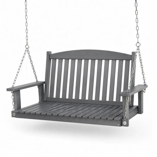 Hängeschaukelbank rechteckig 120 x 62 x 60 cm Tannenholz grau mit Stahlketten und Armlehnen