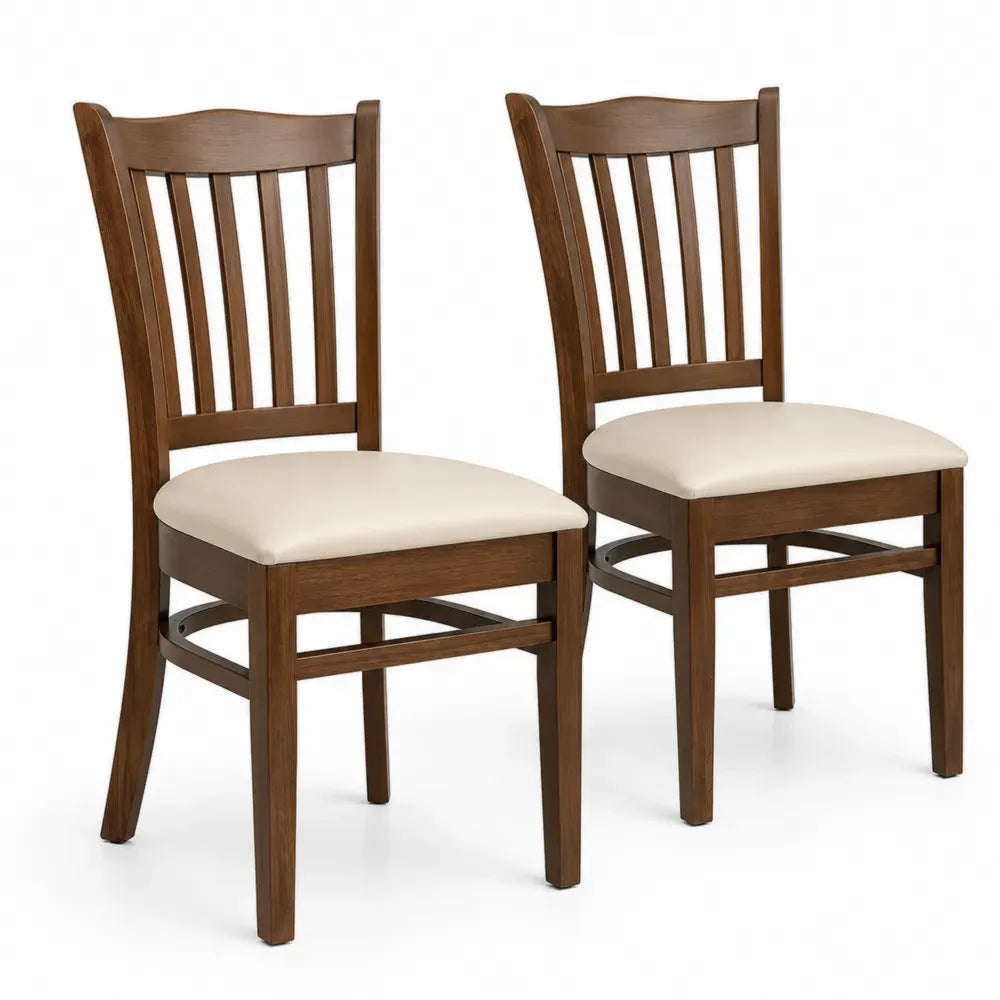 Esszimmerstuhl 2er Set mit Polstersitz 45 x 54 x 96 cm Kautschukholz PU Leder Lamellenrücken braun cremebeige schwarz