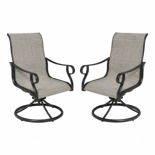 Gartenstuhl 2er Set drehbar mit rundem Standfuß Beige Grau Schwarz 66 x 72 x 95 cm pulverbeschichteter Stahl und PVC-beschichtetes Polyestergewebe