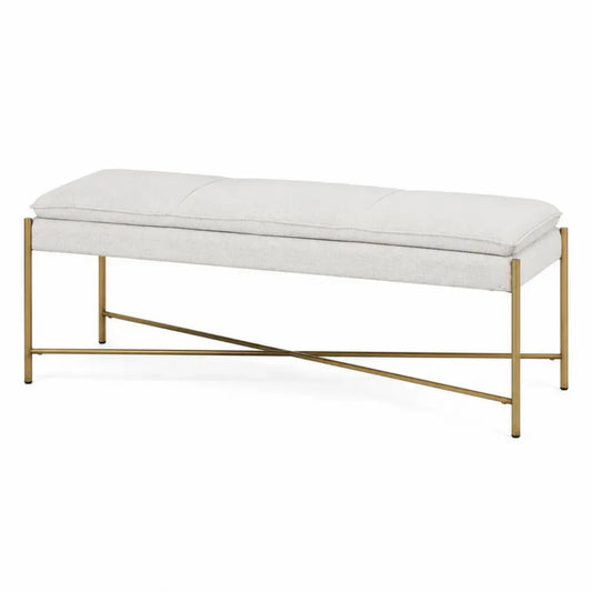 Schlafzimmerbank gepolstert 120 x 40 x 48 cm Polyester Bouclé Stahlgestell rechteckig cremeweiß gold schwarz