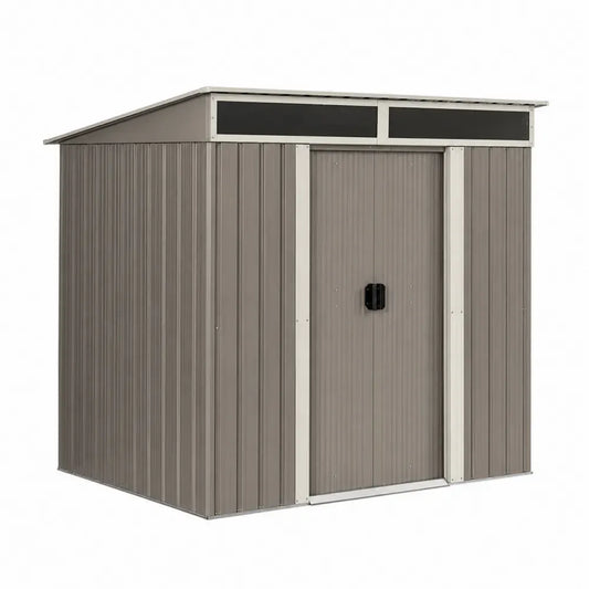 Metall Gerätehaus rechteckig verzinkter Stahl mit Doppelschiebetür Pultdach grau creme dunkelgrau schwarz 240 x 180 x 210 cm