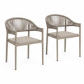 2er Set Gartenstühle mit Armlehnen halbrunder Polyesterseil Rückenlehne Aluminiumrahmen Taupe Beige 58 x 60 x 78 cm