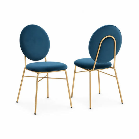Esszimmerstühle 2er Set Polsterstühle 48 x 54 x 82 cm Polyester Samt Stahl runde Rückenlehne blau goldfarben schwarz