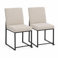 Esszimmerstühle 2er Set Polsterstühle 45 x 55 x 88 cm Polyestergewebe pulverbeschichteter Stahl rechteckige Sitzfläche beige schwarz
